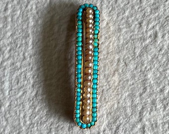 Broche de turquesa y perla estilo eduardiano francés Belle Epoque