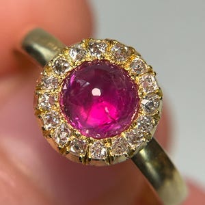 Antique Unheated Star Pink Sapphire Old Mine Cut Halo Ring