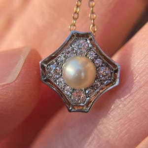 Antique Platinum and 14K, Old Cut Diamond and Untested Pearl Slide Pendant