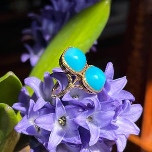 Antique 14K Yellow Gold Toi et Moi Ring with Blue Glass Cabochons