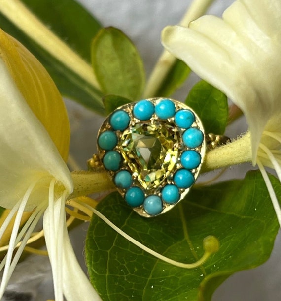 Early 1900s antique turquoise and chrysoberyl ring