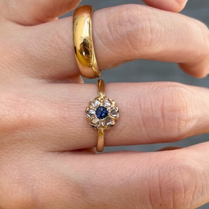 Antique diamond and sapphire cluster with vintage ring shank