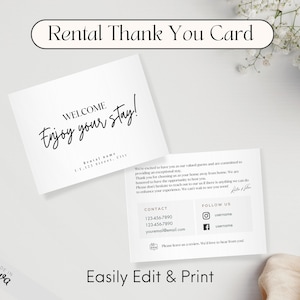 Airbnb Thank You Card Template, Editable Airbnb Host Thank You Card, Rental Welcome Card, Airbnb/VRBO, Rental Marketing Template