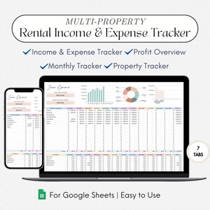 Multi Property Rental Income Expense Tracker Spreadsheet, Google Sheets, Landlord, Rental Bookkeeping, Property Income, Real Estate Tracker