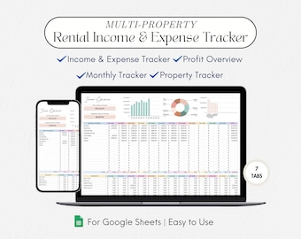 Multi Property Rental Income Expense Tracker Spreadsheet, Google Sheets, Landlord, Rental Bookkeeping, Property Income, Real Estate Tracker