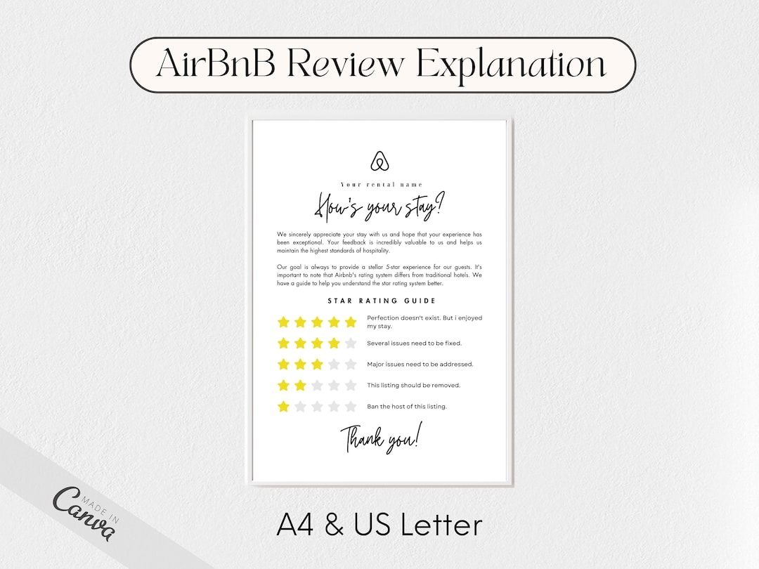 Airbnb Star Rating Guide, Airbnb Rating Explanation Template, Editable