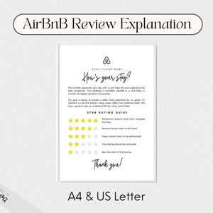 Airbnb Star Rating Guide, AirBnb Rating Explanation Template, Editable Canva Airbnb 5 Star Rating Sign