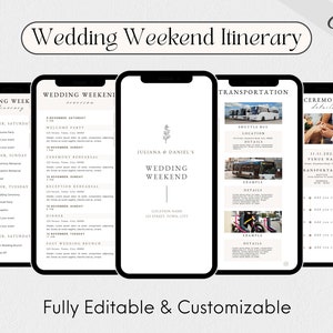 Digital Wedding Weekend Itinerary Template, Minimalist Wedding Weekend Itinerary, Mobile Wedding, Editable Template, Wedding Weekend