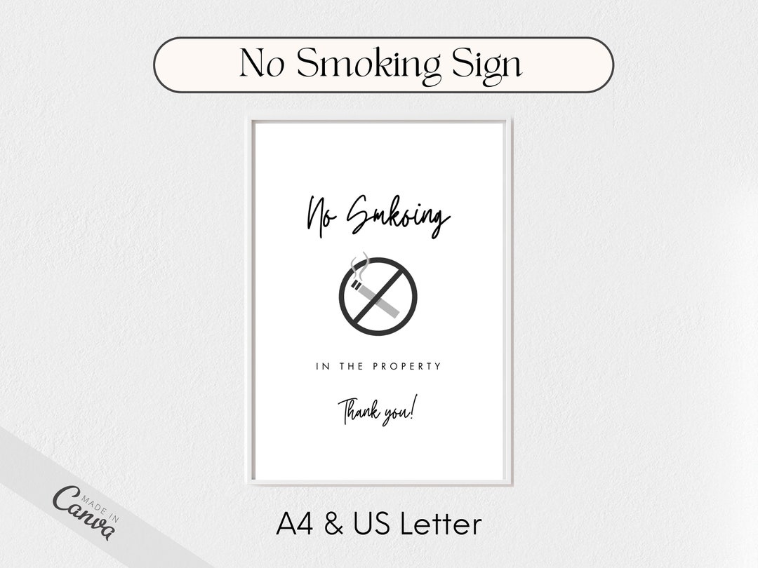 No Smoking Sign, Airbnb No Smoking Signage, VRBO No Smoking, Editable