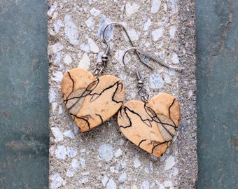 Handmade Heart-shaped Wooden Dangle Earrings
