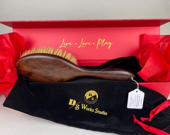 Handmade Bolivian Rosewood Hairbrush with natural boar bristles for OTK Spanking and Impact play