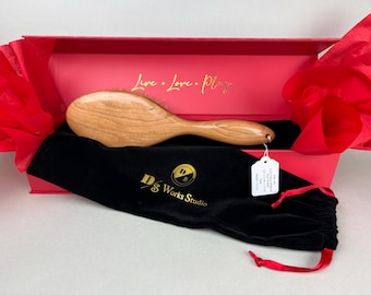 Hand made curly Cherry and Natural Boar Bristle OTK Spanking Hairbrush
