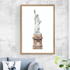 Liberdade, Art City Deco, Skyline da cidade, cartão postal da cidade, arte de parede impressa, conjunto de impressão, lembrança da cidade. Cartaz da cidade, Arte da parede da cidade, Arte country,