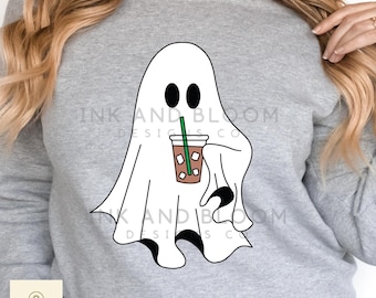 Iced Coffee Ghost PNG, Spooky Babe Halloween Clipart (Digital Download)