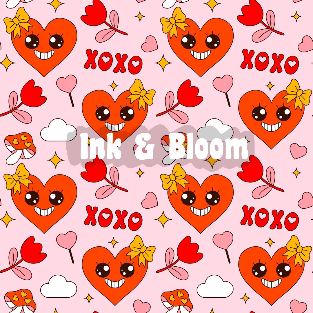 Retro Groovy Valentines Day PNG Seamless File - Etsy