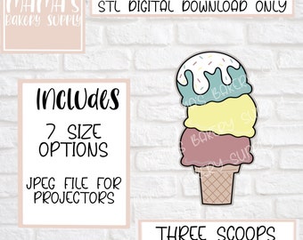 Three Scoops Ice Cream Cookie Cutter STL Digital Download