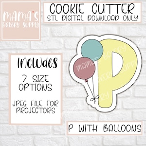 Letra P con globos Cortador de galletas Archivo STL Descarga digital