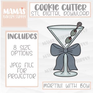 Martini Glass with Bow Cookie Cutter STL File Digital Download