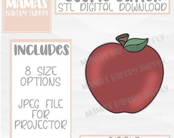 Peut inclure: Modèle de découpe de cookie en forme de pomme rouge, téléchargement numérique STL. Comprend 8 options de taille et un fichier JPEG pour projecteur. Mama's Bakery Supply.