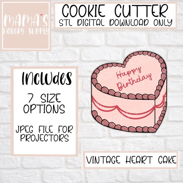 Vintage Heart Cake Cookie Cutter STL File Digital Download