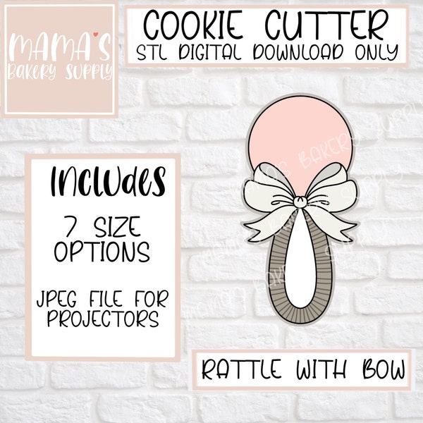 Baby Rattle with Bow Cookie Cutter STL File Digital Download
