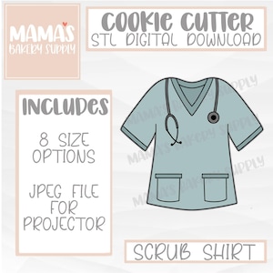 Nurse&#39;s Scrub Shirt Cookie Cutter STL File Digital Download