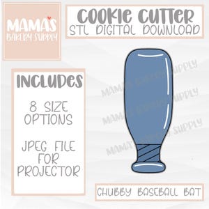 Chubby Baseball Bat Cookie Cutter STL File Digital Download