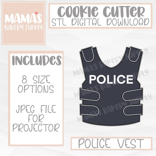 Police Vest Cookie Cutter STL File Digital Download