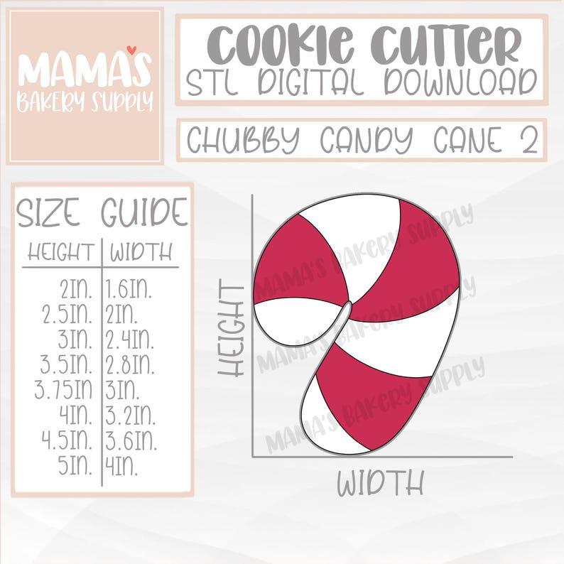 Chubby Candy Cane 2 Cookie Cutter STL File Digital Download - Etsy