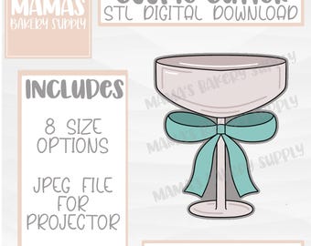 Coupe Glass with Bow Cookie Cutter STL File Digital Download