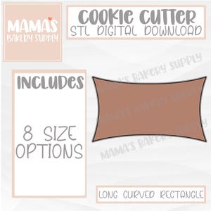 長い曲線の長方形のプレートクッキーカッターSTLファイルデジタルダウンロード