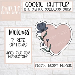 Floral Heart Plaque Cookie Cutter STL File Digital Download