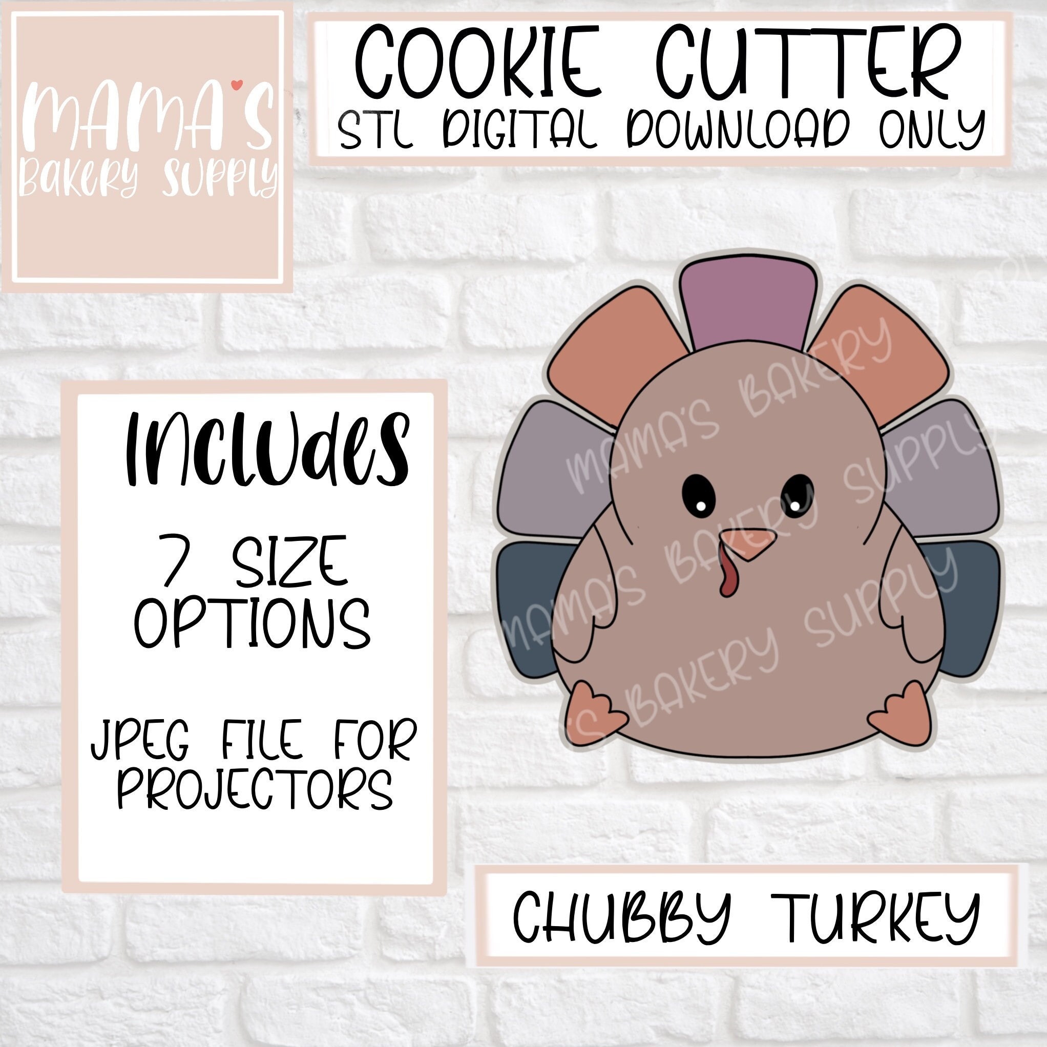 chubby turkey plaque cookie cutter stl file digital download - etsy uk