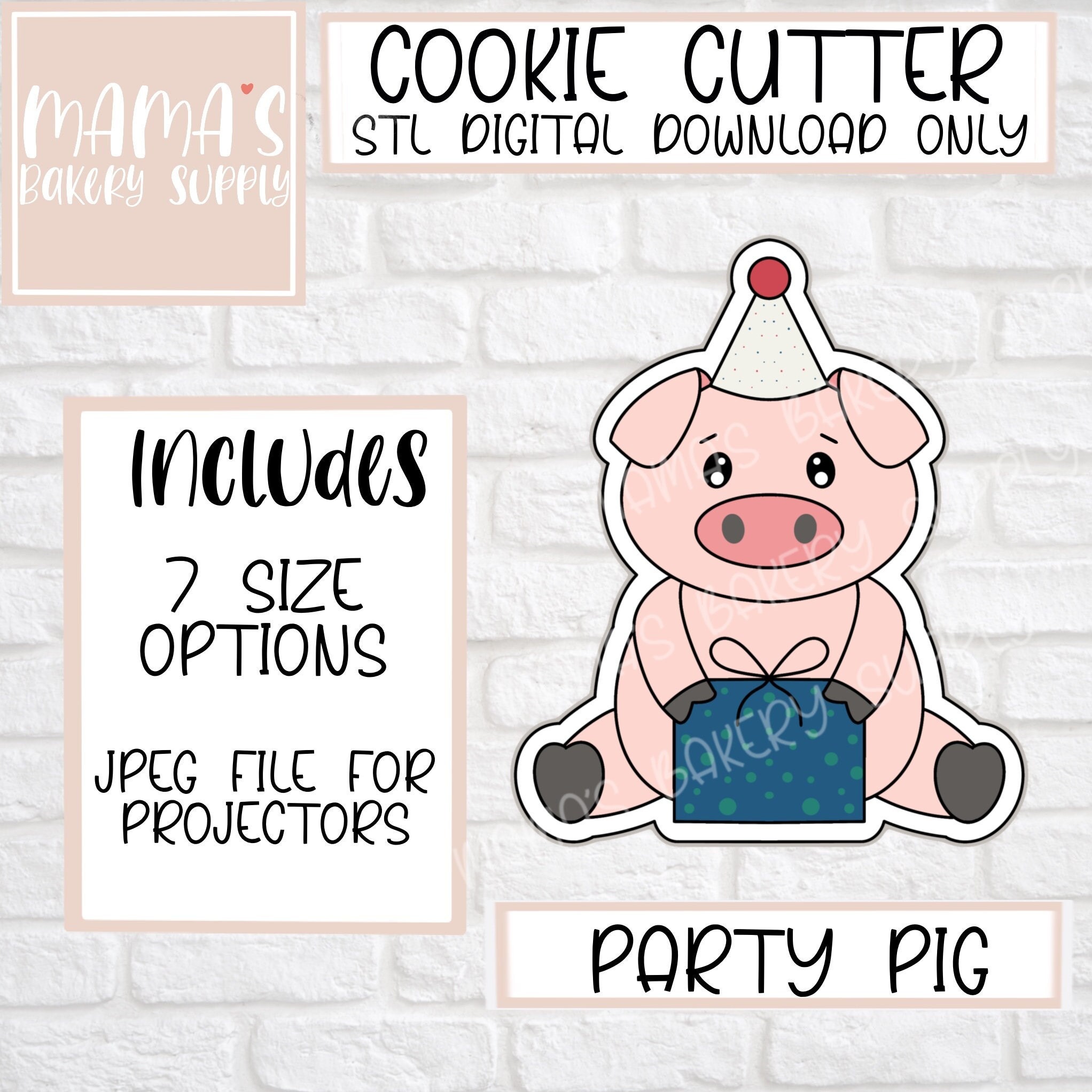Party Pig Farm Cookie Cutter STL File Digital Download