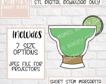 Short Stem Margarita Cookie Cutter STL File Digital Download
