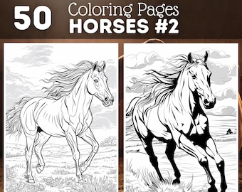 50 Horse Coloring Pages | Printable Coloring Images | Coloring Pages for Girls & Woman | Digital Coloring | Digital Download for Horse Girls