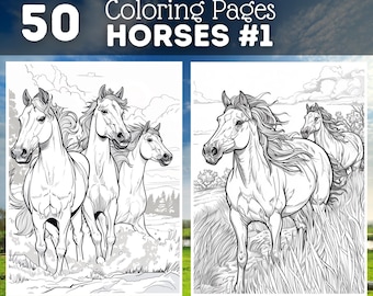 50 Horse Coloring Pages | Printable Coloring Book | Coloring Pages for Girls & Woman | Digital Coloring | Digital Download for Horse Lovers