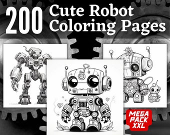 200 Cute Robot Coloring Pages | Printable Coloring Book | Coloring Pages for Kids | Printable Digital Coloring | Fantasy Coloring | Download