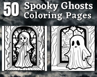50 pages à colorier de fantômes effrayants | Livre imprimable Halloween (téléchargement numérique)