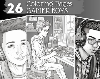 26 Gamer Boy Coloring Pages | Printable Coloring Book | Coloring Pages for Boys & Adult | Digital Coloring Gaming Theme | Digital Download