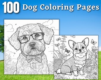 100 Dog Coloring Pages very cute | Printable Coloring Book | Coloring Pages for Kids | Printable Digital Coloring | Digital Download