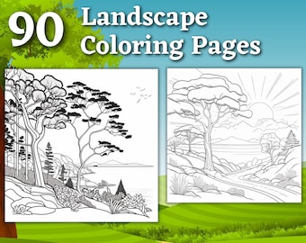 90 Landscape Coloring Pages | Printable Coloring Book | Coloring Pages for Kids and Adults | Digital Coloring | Digital Download