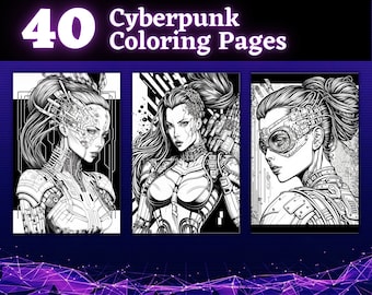 40 Cyberpunk Coloring Pages | Printable Coloring Book | Coloring Pages for Adults and Kids | Printable Digital Coloring | Digital Download