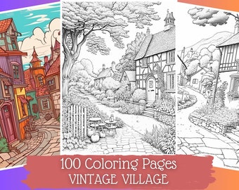 100 Village Coloring Pages | Printable Coloring Book | Coloring Pages for Kids and Adults | Landscapes and Countrysites with Houses & Homes