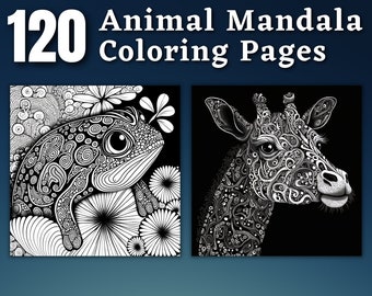 120 Animal Mandala Coloring Pages | Printable Coloring Book | Coloring Pages for Adults | Printable Digital Coloring | Fantasy Coloring