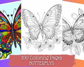 100 Butterfly Coloring Pages | Printable Designs for Kids (Digital Download)