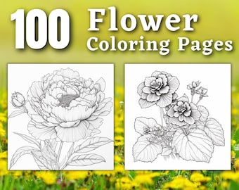 100 Páginas para colorear de flores / Libro para colorear imprimible / Páginas para colorear para adultos / Coloración digital imprimible / Coloración de fantasía / Descargar