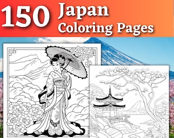 150 Japan Coloring Pages | Printable Coloring Book | Coloring Pages for Kids & Adults | Printable Digital Coloring | Digital Download