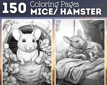 150 Mice Grayscale Coloring Pages | Printable Coloring Book (Digital Download)
