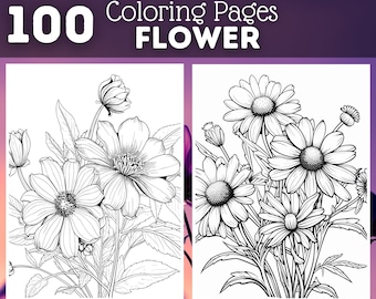 100 Páginas para colorear de flores / Libro para colorear imprimible / Páginas para colorear para adultos, niñas y mujeres / Coloración digital / Descarga digital